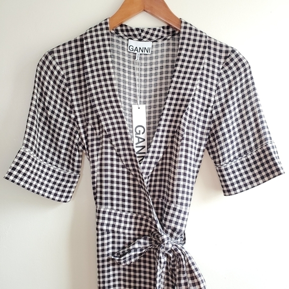 New Ganni Printed Crepe Wrap Midi Dress NWT Size 0 US - Picture 8 of 15
